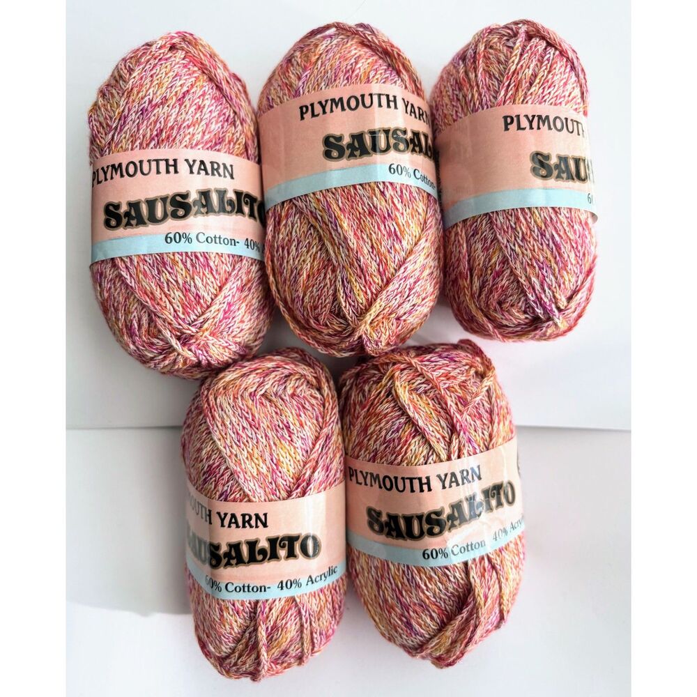 Lot of 5 Plymouth Yarn Sausalito Worsted Cotton Blend Color 77 Red Multi